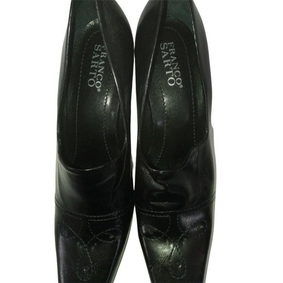 Franco Sarto Shoes, Square Toe, Black Vegan Leather, Stitching Design, High Heel - Picture 6 of 10